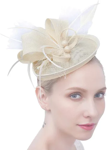 Vista 3 de FELIZHOUSE Tocado para mujer, para fiesta de té, diadema, Derby, boda, iglesia, cóctel, plumas, clip para el cabello