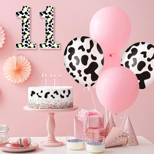 Vista 5 de VIHOSE Números con estampado de vaca clara, centros de mesa de cumpleaños, decoración de granja, letrero luminoso con números para fiesta temática
