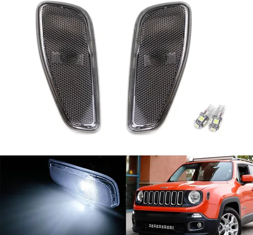 iJDMTOY Kit de luces LED de xenón blanco de xenón con tira cuádruple completa, luz de marcador frontal lateral compatible con Jeep 2015-2023 Humo