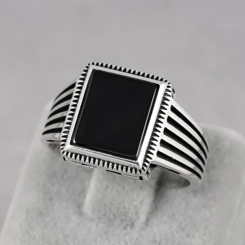 Vista 7 de Sterling Silver Rings for Men - Style Mens Sterling Silver Ring with Onyx Stone, Anillos Para Hombre
