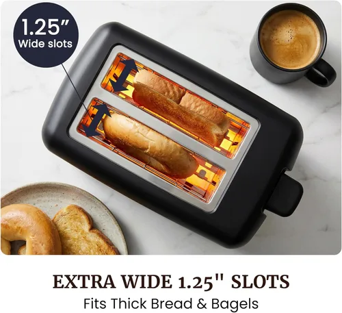 Vista 5 de Elite Gourmet ECT1027B - Tostadora Cool Touch con 6 ajustes de temperatura y ranuras extra anchas de 1.25 pulgadas para bagels, gofres, panes