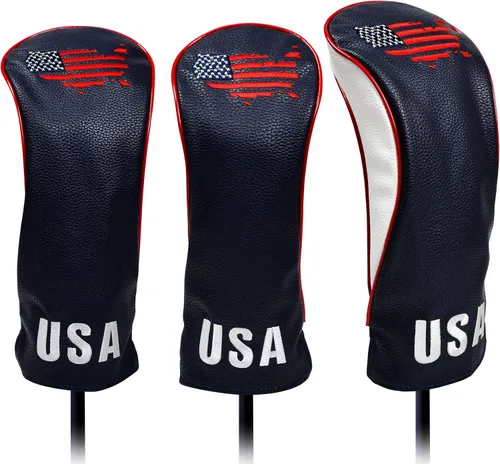 Cubiertas para cabezas de palo de golf USA para conductores y maderas de Fairway - Fundas de cuero premium, diseñadas para adaptarse a todas las