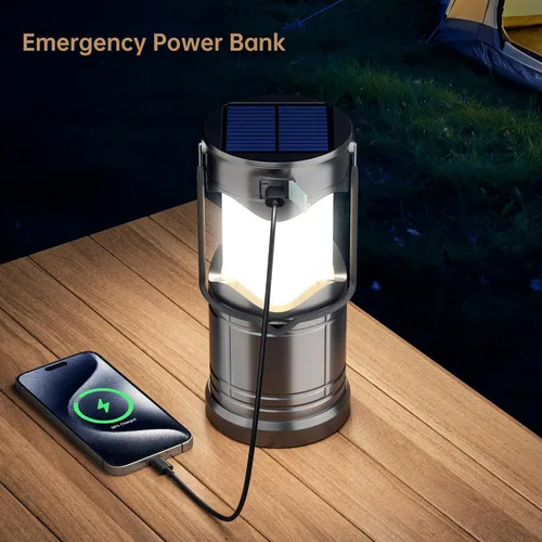 Vista 4 de Lichamp 1 paquete de linterna de camping solar, linternas LED recargables por USB, lámparas de batería con tres modos de alimentación para cortes