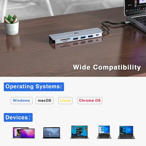 Vista 6 de TOTU Hub USB C 7 en 1 con HDMI 4K, adaptador USB C multipuerto con 3 puertos USB 3.0, 100 W PD, compatibilidad SD/TF, ideal para MacBook, Surface