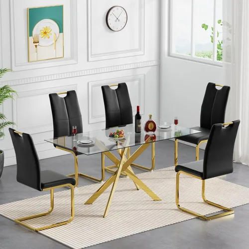 Vista 59 de Mesas de comedor redondas de 36 pulgadas, mesa de comedor moderna de cocina con base de metal cromado dorado, mesas de comedor redondas de vidrio