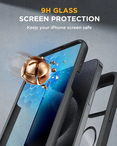 Vista 3 de Miracase Funda magnética para iPhone 15 Pro [compatible con MagSafe] Funda protectora de cuerpo completo con protector de pantalla de vidrio