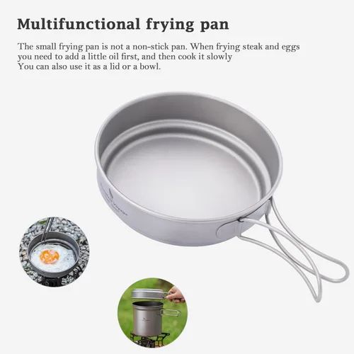 Vista 3 de Juego de sartenes de titanio con mango plegable para acampar al aire libre, sopa, tazón, sartén, kit de utensilios de cocina de picnic