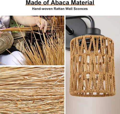 Vista 6 de Lámparas de baño, luces rústicas de tocador de 2 luces sobre espejo de granja, lámpara de pared de estilo natural, lámpara de pared bohemia, aplique