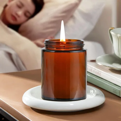 Vista 6 de Juego de tarros de vela ámbar de 8 onzas, Juego de 12, Tarro de vidrio redondo con tapas negras, Tarros de vidrio vacíos de 250 ml para hacer velas