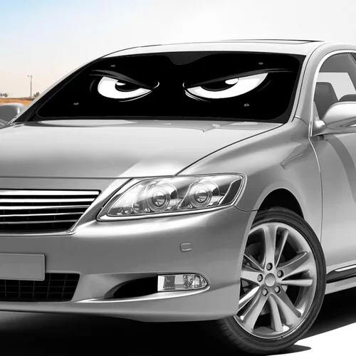 Vista 4 de SEANATIVE Funny Car Windshield Sun Shade UV Ray Sun Visor Protector Front Window Sunshade Angry Eyes Design Car Interior Accessories