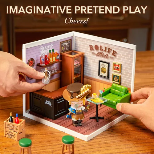 Vista 5 de ROBOTIME Kit de casa en miniatura de bricolaje con plástico, juego de juguete de construcción de casa con LED, kit de fabricación de tienda