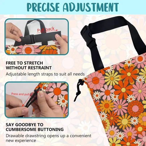 Vista 4 de Bolsa de basura para automóvil, diseño retro abstracto de flores groovy con cordón para colgar y bolsa de almacenamiento con hebilla ajustable, cubo