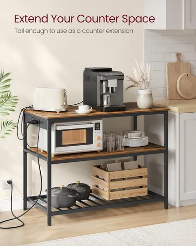 Vista 48 de VASAGLE Isla de cocina con 3 estantes, estante de cocina de 47.2 pulgadas con encimera grande, estructura de acero estable, industrial, fácil