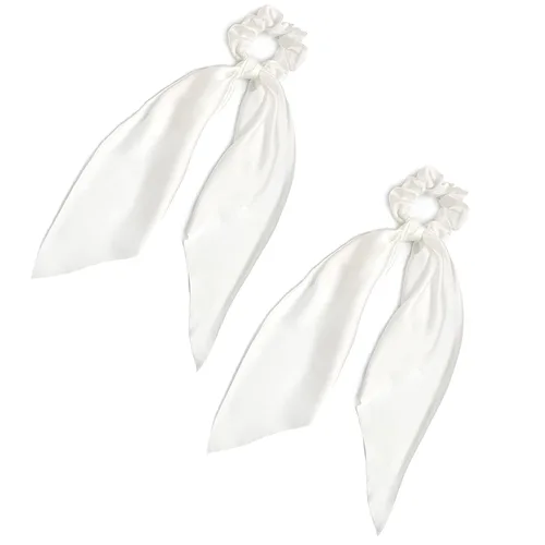 Vista 25 de Coleteros para el cabello para mujer, bufanda LFOUVRE Scrunchies, 2 piezas de bufandas anudadas para niñas, bufanda de satén sedoso, banda elástica