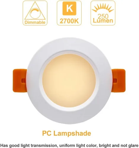 Vista 5 de YGS-Tech Iluminación LED empotrable de 2 pulgadas, luz Downlight regulable de 3 W (equivalente a halógeno de 35 W), CRI80, luz de techo blanca ultra