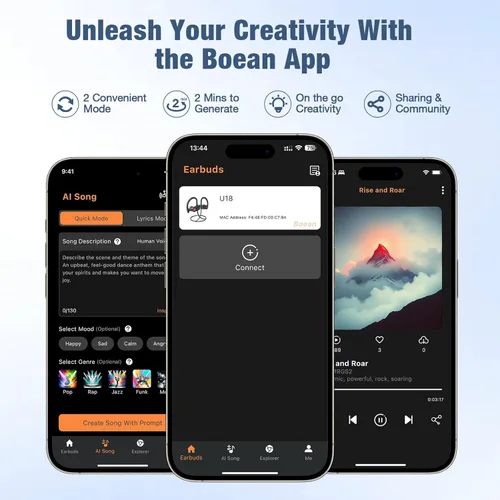 Vista 5 de Auriculares Bluetooth Boean, auriculares inalámbricos con 16 horas de reproducción Bluetooth 5.3, auriculares inalámbricos con graves profundos HD