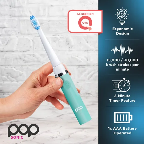 Vista 3 de Cepillo de dientes eléctrico Pop Sonic (verde pastel) - Cepillos de dientes de viaje con batería AAA Cepillos de dientes eléctricos para niños