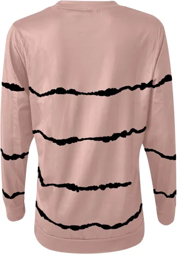Vista 5 de Camisetas de manga larga para mujer, talla grande, para otoño, a la moda, casual, cuello redondo, túnica con estampado a rayas, sudaderas sin botones