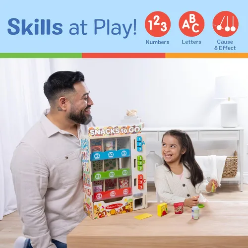 Vista 5 de Melissa & Doug Sort-Stock-Select - Máquina expendedora de madera de juguete con comida para jugar, mini máquina expendedora de juguetes y dinero
