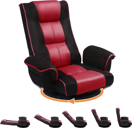 Vista 9 de Sillas giratorias de suelo para adultos, silla de juegos de suelo con brazos extra anchos, soporte de espalda de 14 ángulos, ajustable, cómodo, tela