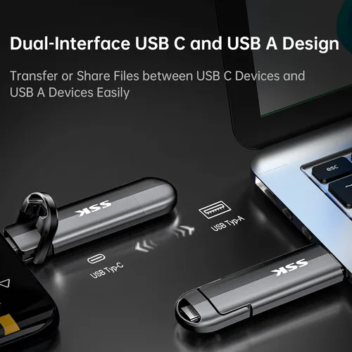 Vista 4 de SSK Unidad Flash USB 2tb, Unidad de Estado Sólido Externa, Unidad Thumb SSD Portátil 550MB/s, Memoria Stick 2 en 1 Dual USB-C Stick Tipo-C + USBA