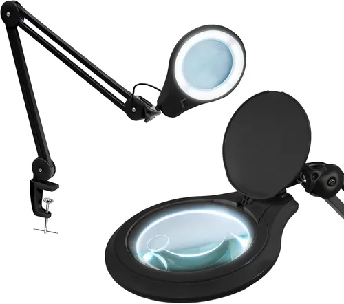 Vista 12 de Neatfi Lámpara de aumento bifocal LED de 1,200 lúmenes, lente de vidrio de 5 pulgadas, aumento doble 2.25X/6X, regulable, brazo ajustable