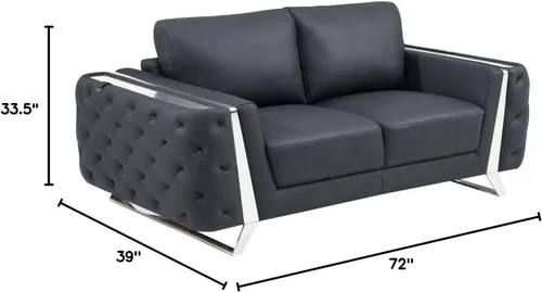 Vista 125 de Blackjack Furniture Reggio Collection - Sofás de cuero italiano de grano completo para sala de estar con marco de madera brasileña y acero Blanco