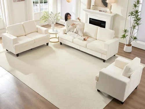 Vista 9 de Mjkone Juego de sofás de 3 piezas, sofás seccionales de 3 asientos y sofá biplaza con sillón, sofás de 82 pulgadas de ancho para sala de estar, sofá