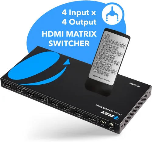 Vista 2 de OREI Conmutador/divisor de matriz HDMI 4K 4 x 4, (4 entradas, 4 salidas) con control remoto compatible con UltraHD 4K @60Hz 4:4:4, HDR, YUV, HDMI