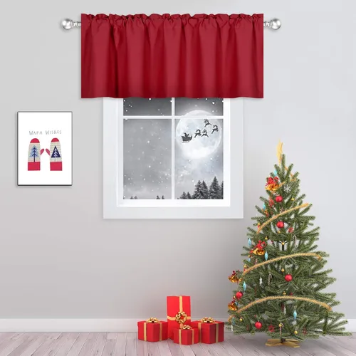 Vista 44 de DECOVSUN Cenefa morada para ventanas de 60 x 18 pulgadas, aislamiento térmico sólido, bolsillo para cortinero, cenefa corta para cocina, cenefa