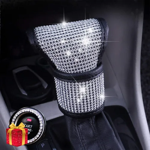 Vista 12 de Bling Bling Funda para palanca de cambios de coche, funda de cuero para palanca de cambios con cristales brillantes y brillo para niñas, ajuste