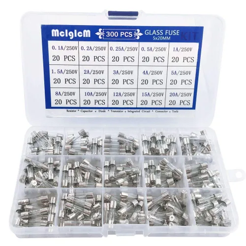 300 piezas 15 valores 5 x 20mm Fusibles de vidrio de disparo rápido, 250V 0.1A/ 0.25A/ 0.2A/ 0.5A/ 1A/ 1.5A/ 2A/ 3A/ 4A/ 5A/ 8A/ 10A/ 12A/ 15A/ 20A