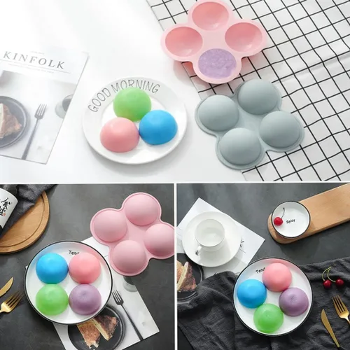 Vista 7 de 2 moldes de silicona esférica, molde de silicona de 4 cavidades, molde de chocolate de gelatina de caramelo, moldes para hornear galletas sándwich