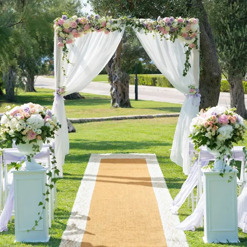 Vista 3 de Preboun Camino de pasillo de boda de 3 x 20 pies para exteriores de arpillera natural para ceremonia de boda, alfombra ancha de yute rústico