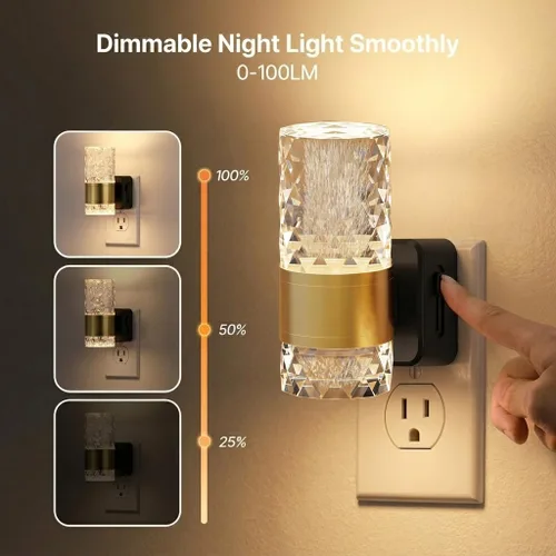 Vista 2 de Luces nocturnas LED enchufables a la pared, luces nocturnas de pared regulables, 3000 K, 0-100 lúmenes, luz nocturna ajustable con iluminación