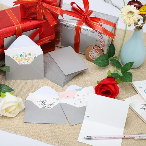 Vista 5 de 100 Pack 4 x 2.75" Mini Envelopes Metallic Silver 120GSM Gift Card Envelopes Bulk Small Paper Gift Card Sleeves Greeting Card Business Card Tiny