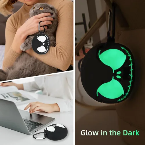 Vista 5 de Funda compatible con Apple AirPods Pro 3 con kit de limpieza [ojos que brillan en la oscuridad], funda de silicona suave 3D divertida calavera
