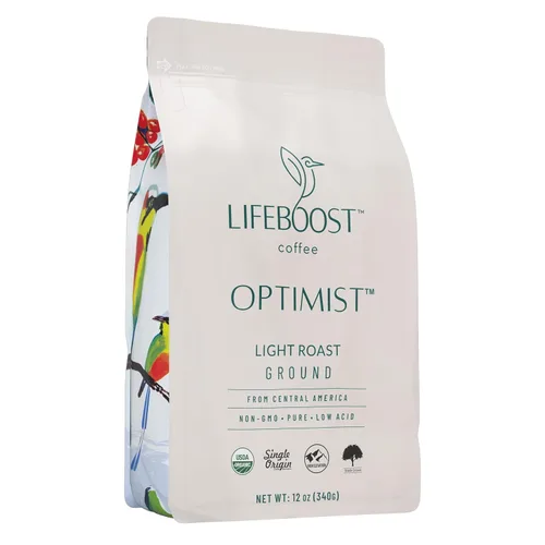 LIFEBOOST - Café tostado medio molido, sin OMG, baja acidez, certificado como orgánico por el Departamento de Agricultura (USDA), con certificación