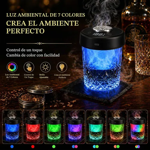Vista 3 de Kit de ahumador de whisky eléctrico, ahumador de cóctel recargable sin antorcha con 7 luces de color, ahumador de bebidas portátil con 10 chips