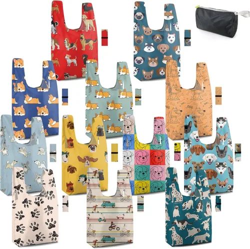 Vista 21 de BeeGreen Bolsas de comestibles reutilizables plegables, paquete de 12 bolsas grandes y bonitas, bolsa de regalo de tela lavable resistente con asas