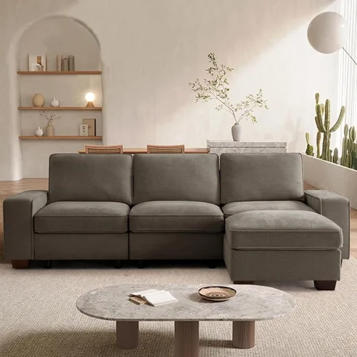 Vista 24 de TEKAMON Sofá modular de 100 pulgadas con almacenamiento de asientos, sofá en forma de U con otomanas móviles, sofá de tela de felpilla para sala