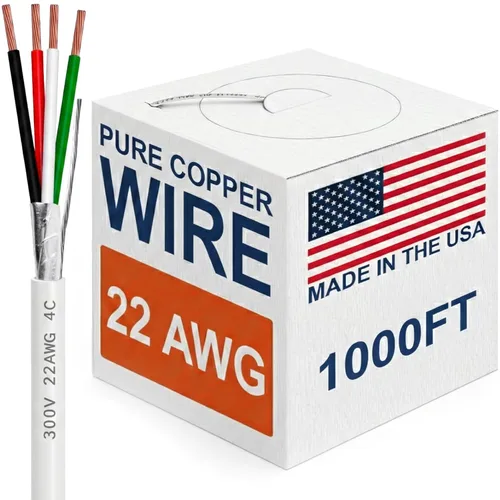 Vista 51 de Cable CMP Plenum blindado trenzado de conexión de cable, cable de bajo voltaje CL3P listado por UL, 22 AWG 2 conductores, carrete de 500 pies, blanco