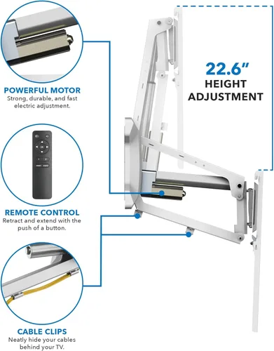 Vista 3 de MOUNT-IT! Soporte de pared motorizado para TV con chimenea Soporte de montaje de mantel eléctrico desplegable con control remoto, capacidad