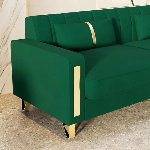 Vista 65 de Sofá moderno de terciopelo de 85.63 pulgadas con patas de metal dorado, tapizado grande de mediados de siglo, moderno, cómodo, sofás de 3 plazas