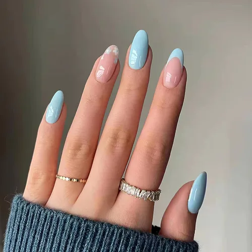 Vista 9 de 24 piezas de uñas postizas acrílicas de punta francesa, uñas de cobertura completa para mujeres, arte de salón en casa