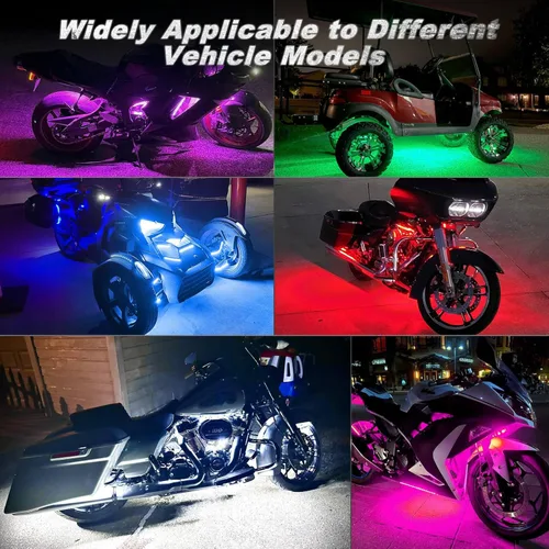 Vista 5 de Kit de 20 luces LED RGB para motocicleta con señal de giro de freno de doble zona, luces subterráneas con control remoto APP/RF, acento neón