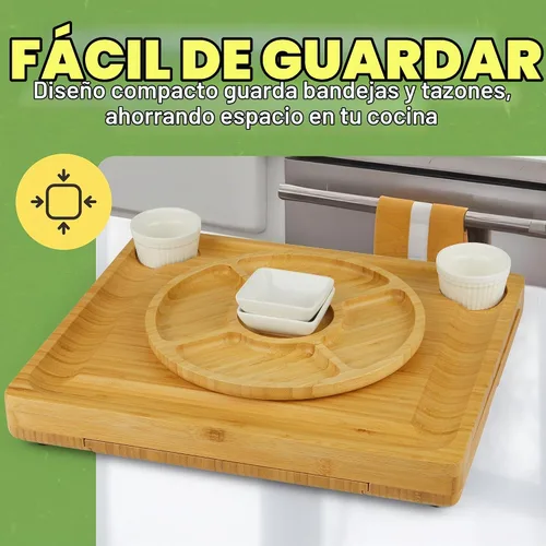 Vista 7 de Dynamic Gear Tabla de charcutería con cajones extraíbles, juego de tablas de queso de bambú expandible con utensilios, cuencos, bandejas