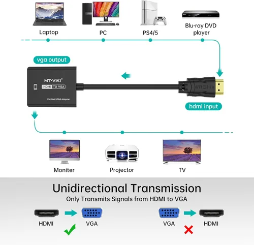 Vista 3 de MT-VIKI Adaptador HDMI a VGA, convertidor HDMI chapado en oro macho a hembra, compatible con computadora, computadora de escritorio, laptop