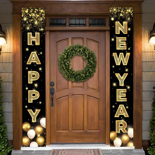 KatchOn, XtraLarge - Cartel de feliz año nuevo – 72 x 12 pulgadas | Cartel de porche para decoraciones de Año Nuevo 2026 | Cartel de Feliz Año Nuevo