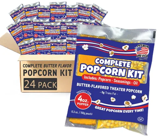Kit de Palomitas Premium America, 24 Paquetes para un Popper de 4oz, Palomitas de Cine y Máquina de Palomitas, Granel Todo en Uno